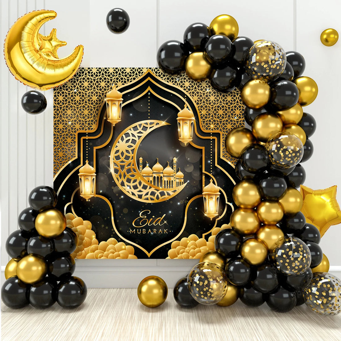 Eid Mubarak Green Gold Balloon Garland Arch Ramadan Kareem Decoration