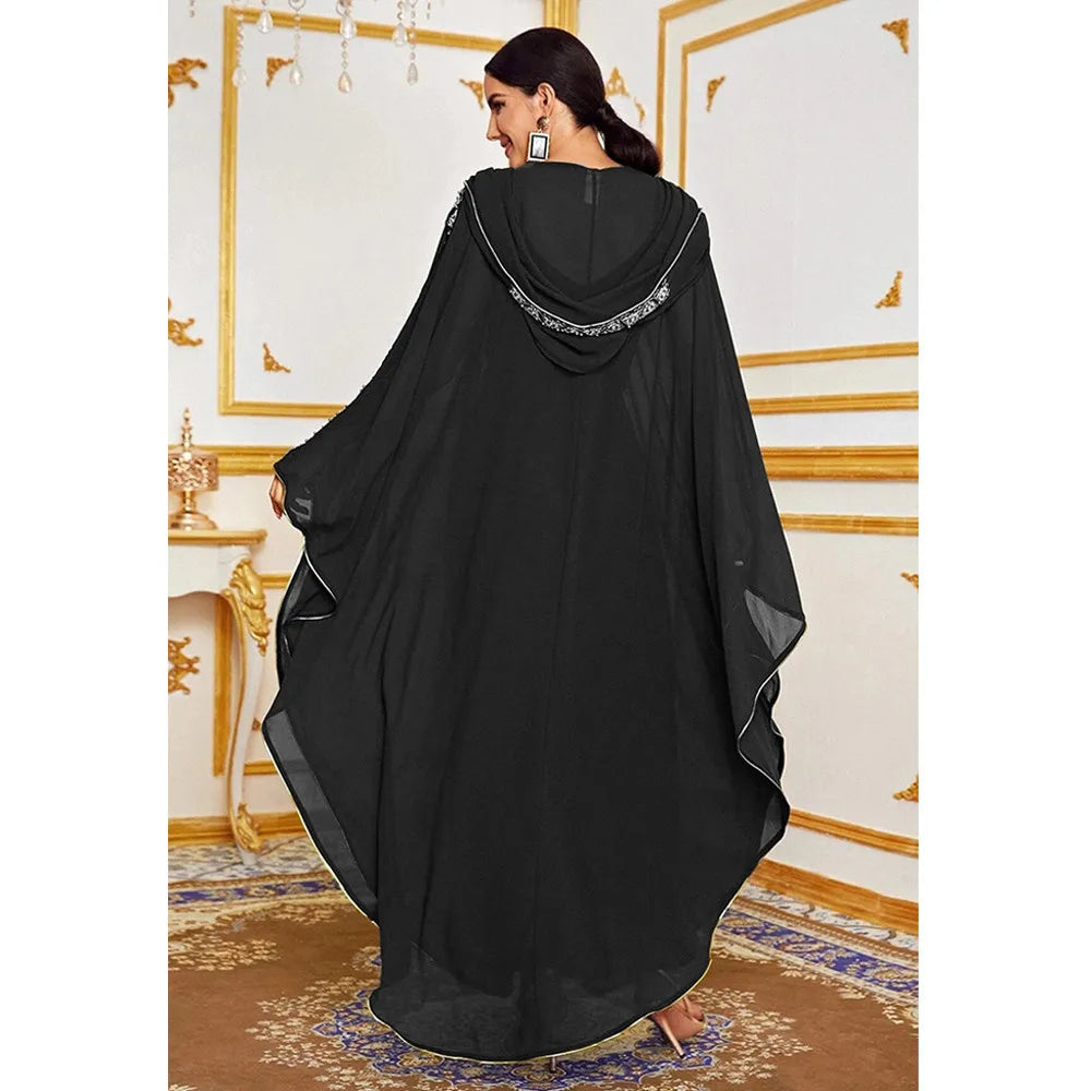 Abaya Morocco Kaftan Dubai Hooded Maxi Dress Bat Sleeve Farasha Kaftan Muslim Women African Open Kimono Boubou Evening Long Gown