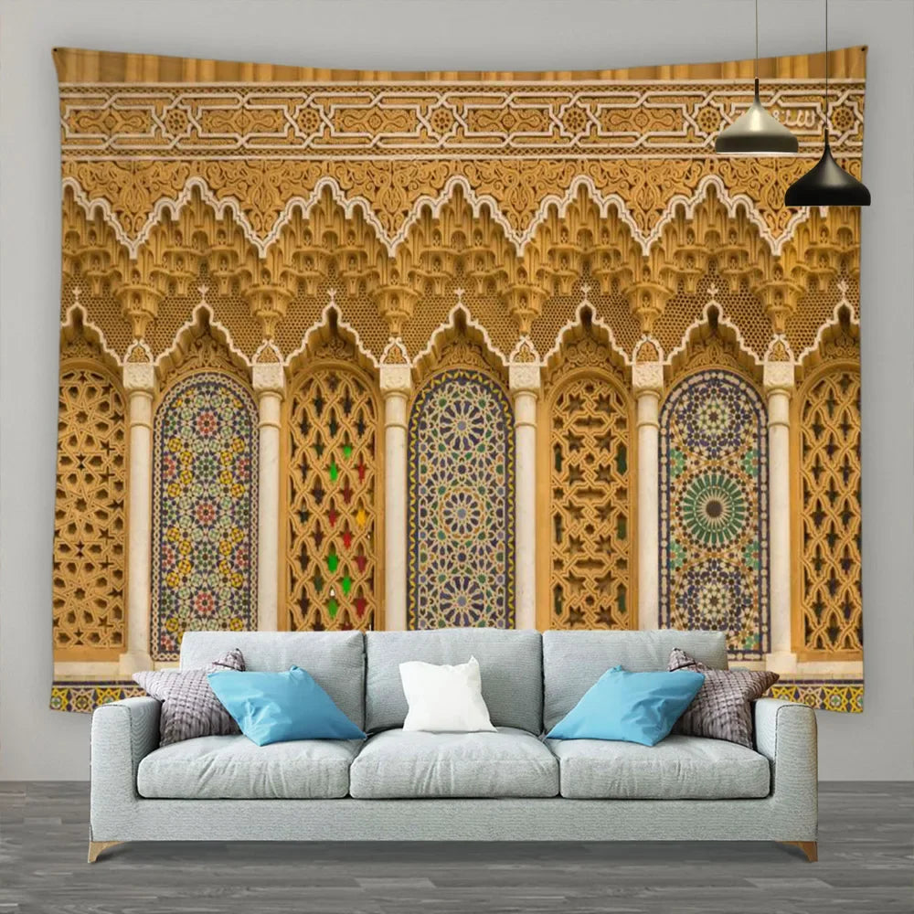 Islamic Retro Geometric Pattern Tapestry Moroccan Architectural Wall Hanging