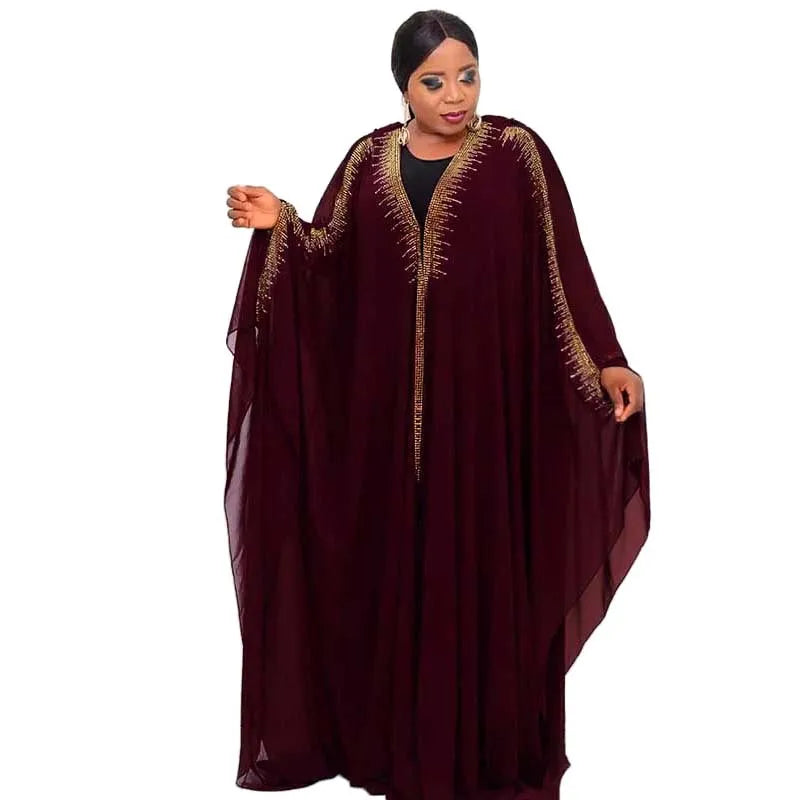 Eid Hooded Abaya Women Muslim African Loose Dashiki Dress Diamonds Kaftan Turkey Arab Bat Sleeve Boubou Gowns Morocco Party Robe