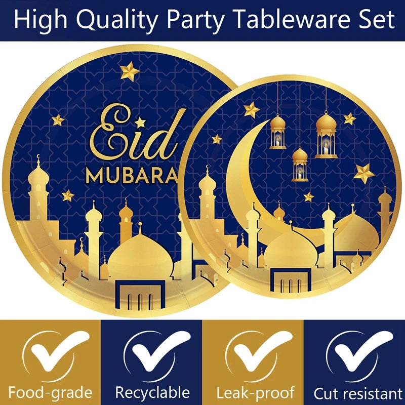 Festival Muslim Party Disposable Tableware Cups Plates Napkins Party Decorations