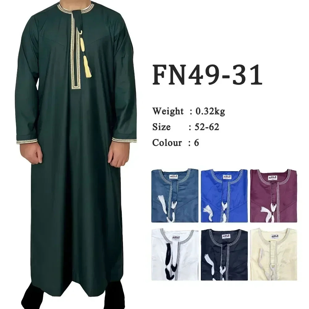 Men Long Sleeve Pullover Dress Abaya Daffah Jubba Thobe Pakistan Saudi Arab Kaftan Islam Clothing Prayer Robe Afghan