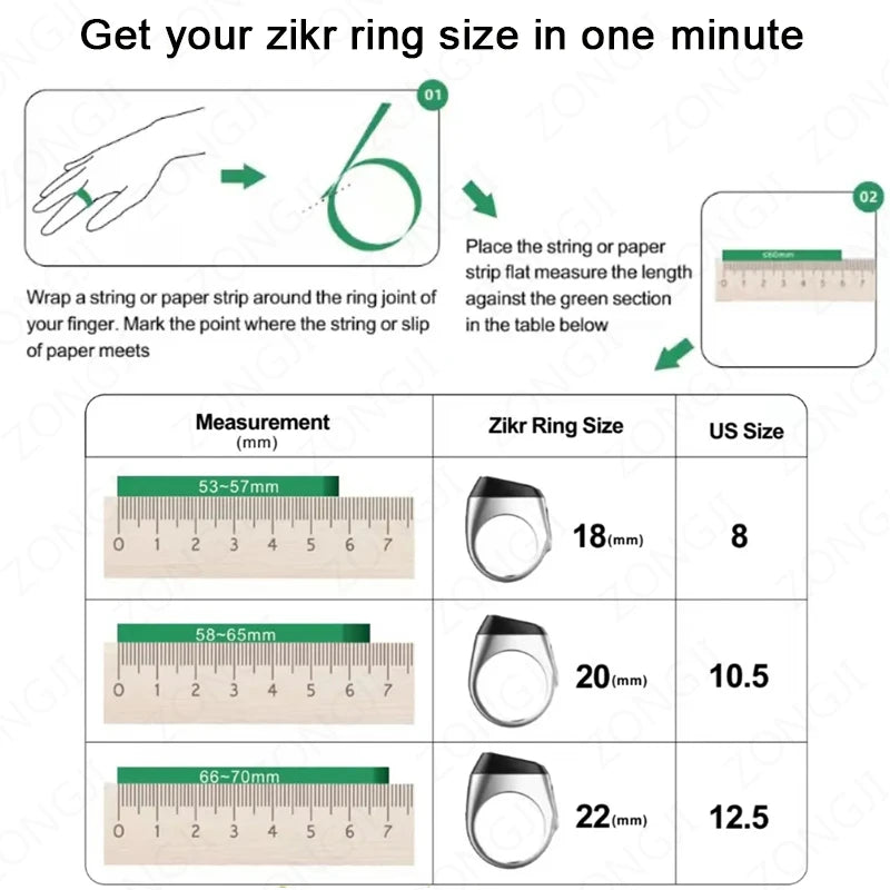 Amazing Ring for Qibla Smart Zikr Ring Praise Tasbih Tally Electronic Digital Counter for Muslims Prayer Time Vibration Reminder Waterproof