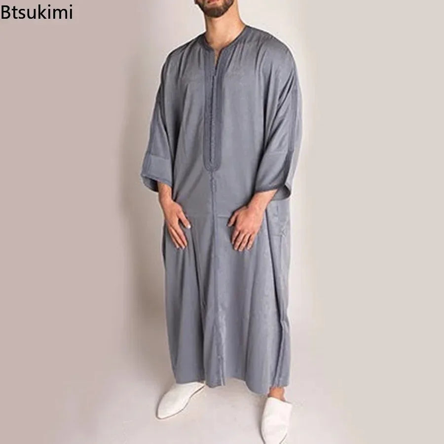 Men Jubba Thobes Arabic Pakistan Dubai Kaftan Abaya Robes Islamic Clothing Saudi Arabia Black Long Blouse Dress