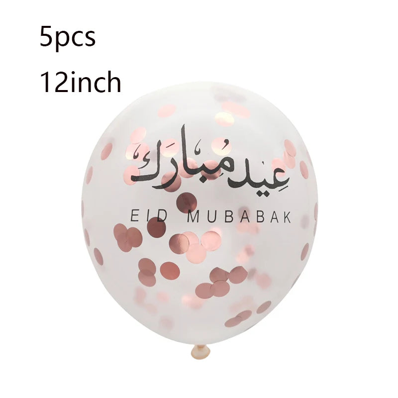 5Pcs12inch Eid Mubarak Latex Confetti Balloons Islamic Ramadan Hajj Festival Eid al Adha Party Decoration Supplies